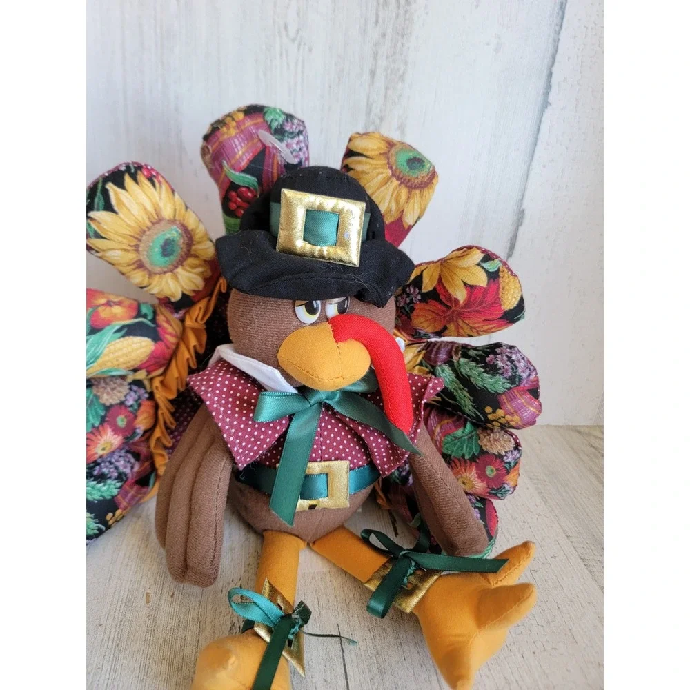 Vintage plush Thanksgiving turkey bird fall unique Pilgrim home decor figure